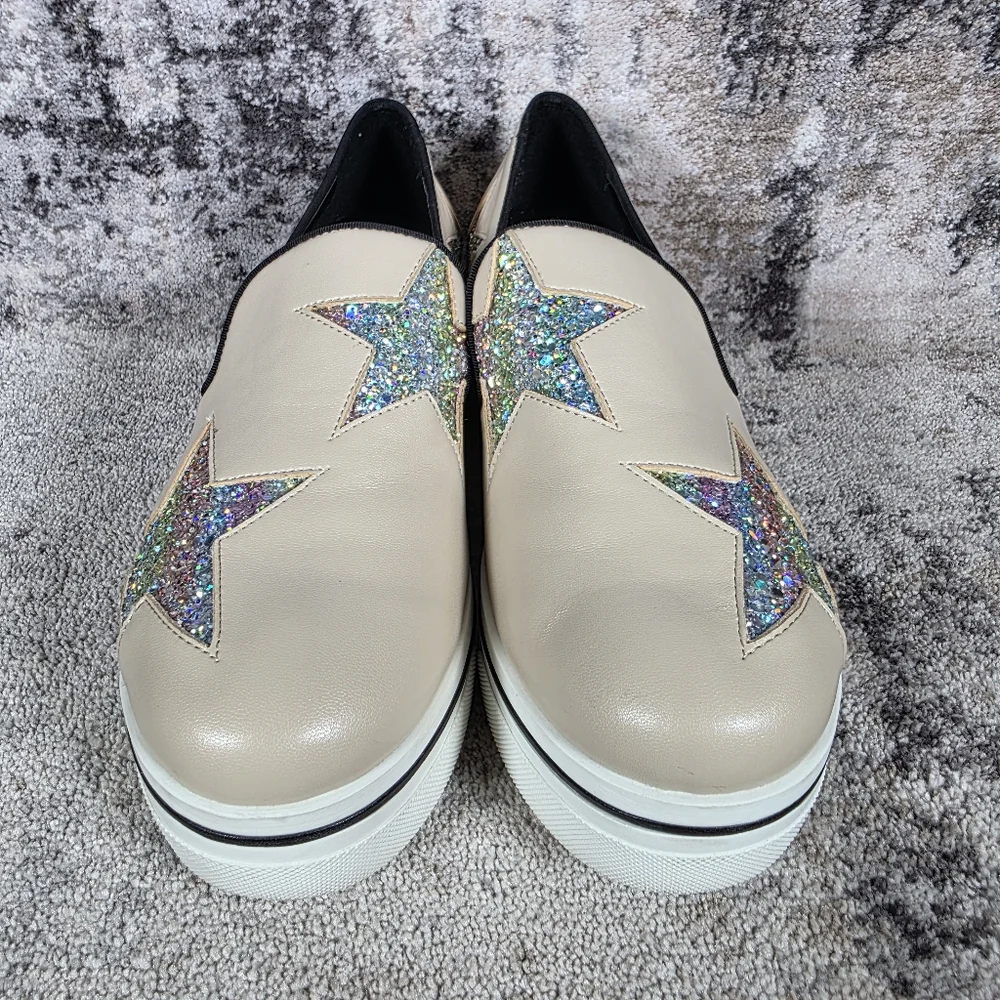 Stella McCartney Women's Binx Star Slip-On Platforms Cream Sparkle Size 38/8 - Picture 3 of 12